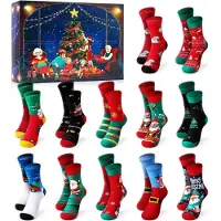 Sonstiges Calendrier de l'Avent pour chaussettes, pour femmes, 12 paires, en coton, chaussettes douces, motif hivernal, idéal pour Noël, cadeau, taille 36-42
