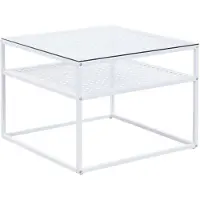 Wohnling Table basse en verre et métal blanc 60x60x45 cm Table de salon carrée moderne avec tablette Table d'appoint Table basse Table en verre Petite