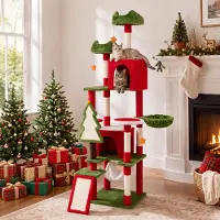 Costway Arbre à gratter , 191 cm, tour pour chat avec 2 cachettes, 2 plateformes de repos, un hamac, un panier, 2 surfaces à gratter et des poteaux à gratter