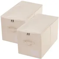 Merkloos Grand panier de rangement avec couvercle, 56 x 32 x 33 cm, couleur beige