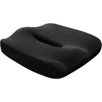 Unyqoos Coussin de siège ergonomique en mousse à mémoire de forme – coussin de soutien orthopédique de 45 x 40 x 6 cm, noir, respirant, avec housse amovible, portable