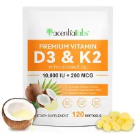 P-Beauty Vitamine D3 K2, 10 000 UI, 200 mcg MK7, dosage élevé, pour le système immunitaire et les os, 120 gélules souples