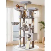 OEM Arbre à chat "Krabklettergerät" grande taille, modèle XXL – Hauteur : 193 cm – Revêtu de sisal, avec hamac et plateformes de repos – Couleur : gris clair