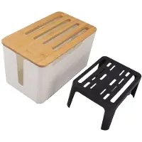 Merkloos Boîtier de rangement pour routeur avec couvercle en bambou et organisateur de câbles