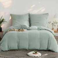 Sonstiges Parure de lit en mousseline de coton, dimensions 220x240 cm, couleur vert menthe, comprenant 2 taies d'oreiller de 80x80 cm, e Oeko-Tex, fermeture à fermeture éclair