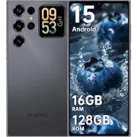 Oukitel C62 Smartphone Android 15, Téléphone Portable 16 Go RAM (4+12) + 128 Go, Écrans 6,88" et 1,81", Batterie 5150 mAh, GPS/OTG, Noir