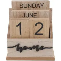 Merkloos Calendrier de bureau rétro en bois - Calendrier de bureau réutilisable - Affichage du mois/de la semaine et de la date - Décoration élégante - Design durable
