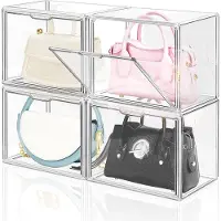 Merkloos Solidchoice - Lot de 4 boîtes de rangement transparentes pour sacs à main - Organiseurs empilables avec porte magnétique