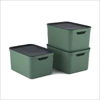 Merkloos Lot de 3 boîtes de rangement décoratives avec couvercle - Vert/Anthracite, 16 litres