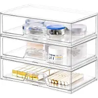 Merkloos Ensemble de 3 boîtes de rangement empilables en acrylique