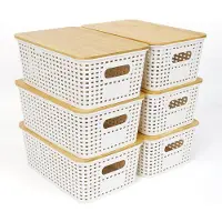 Merkloos Ensemble de 6 boîtes de rangement avec couvercles en bambou et design empilable