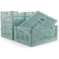 Merkloos Lot de 4 boîtes pliables en plastique - Paniers de rangement empilables (30,5 x 20,5 x 12,5 cm, bleu)