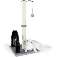 Merkloos Elzusha - Griffoir pour chat haut avec arche et brosse intégrée, 81 cm, gris clair