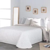 Benza Couverture de jour Ibzoa en 50 % coton recyclé et 50 % polyester, couleur beige, pour grands lits de 180 à 270 cm – couverture légère d'été, fabriquée en Espagne