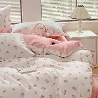Benza Ensemble de housses de couette Ibzoa en microfibre, 135 x 200 cm, avec taies d'oreiller 80 x 80 cm – Motif floral d'un côté / Rose, fermeture éclair dissimulée et coins renforcés