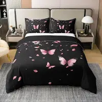 Benza Housse de couette Ibenzoa en coton, 135 x 200 cm – 100% coton, motif floral et papillons, respirante, fermeture éclair discrète, coins renforcés, pour enfants et adultes