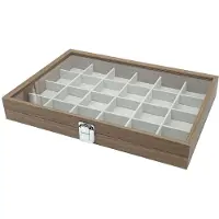 Merkloos Boîte de rangement en bois pour bijoux, avec 24 compartiments et un couvercle en verre véritable