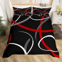 Merkloos Elzusha - Ensemble de couette pour lit double, motif géométrique, rouge, gris et noir