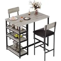 OEM Ensemble bistro compact à 3 plateaux – Gris vintage – Fabriqué en MDF et en métal – Doté de 3 grands espaces de rangement