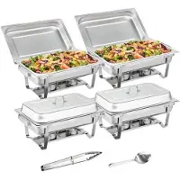 OEM Réservoirs de chauffe en acier inoxydable - 8 quarts - Ensemble pour buffet - 4 pièces - avec plateau pliable et réservoirs de combustible - Argent