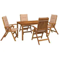 Syfax Ensemble de jardin pour repas, 5 pièces, en bois d'acacia massif