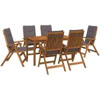 Syfax Ensemble de jardin pour repas, 7 pièces, en bois d'acacia massif