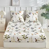 Merkloos Solidchoice - Drap-housse 160x200 cm, couleur beige, motif feuilles d'automne, avec 2 taies d'oreiller