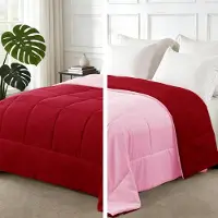 Merkloos Solidchoice - Couverture King réversible en microfibre, rouge/rose, 220 x 230 cm