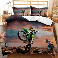 Merkloos Solidchoice - Ensemble de couette 3D sur le thème du motocross, 135 x 200 cm