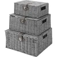 Merkloos Solidchoice - Ensemble de 3 paniers de rangement tressés avec couvercle, gris