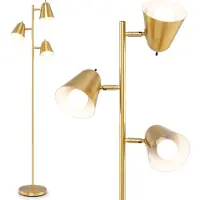 Costway Lampadaire 3 flammes 163cm, Lampadaire avec 3 ampoules E27, abat-jour réglable à 360° & pied lourd, lampe de lecture Golden
