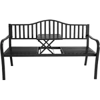 Spetebo Banc de jardin métallique 2 en 1 avec table pliante intégrée - environ 150 cm - Couleur : Noir