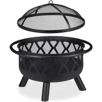Relaxdays Brasero avec pare-étincelles, pour jardin et terrasse, avec tisonnier, foyer d'extérieur, en acier, Ø 75 cm, noir