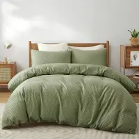 Merkloos Ensemble de couette plissé élégant, couleur olive