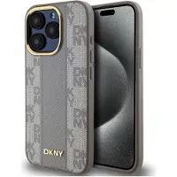 DKNY Leather Checkered Mono Pattern Magsafe Case For Iphone 15 Pro - Beige