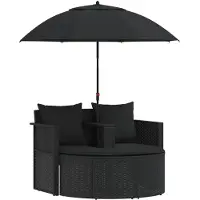 vidaXL Lit de jardin avec parasol Poly rotin noir