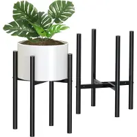 Unyqoos Support de plantes réglable, support de plantes en métal, support de pots de fleurs moderne pour l'intérieur et l'extérieur, support de pots de fleurs pour 2-30 cm, set de 2, noir