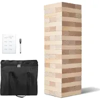 SUGIFT Tour d'équilibre avec 60 blocs, tableau de score et sac de transport. Tour de déséquilibre en bois de pin, hauteur jusqu'à 60 cm. Jeu de construction en bois