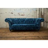 AEA Sofa Luxus Textil Chesterfield Couch Sofas Polster 3 Sitzer Garnitur Blau Design