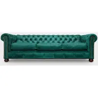 AEA Canapé 3 places, vert, en cuir. Ensemble de canapés Chesterfield en cuir