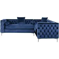AEA Ecksofa Blau Chesterfield Couch Eckgarnitur Polster Samt Stoff Ecke Möbel Design