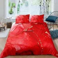 Merkloos Solidchoice - Ensemble de couette en marbre de luxe, uni, avec motif marbre rouge et 1 taie d'oreiller