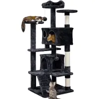 Yaheetech , arbre à chat de 139 cm, grand et stable, avec 2 cachettes, de couleur noire