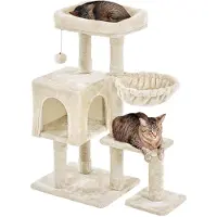 Yaheetech Arbre à chat de 96 cm, stable, avec 6 poteaux à gratter, couleur beige
