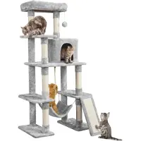 Yaheetech , arbre à chat de 159 cm avec hamac et corde à jouer, couleur gris clair