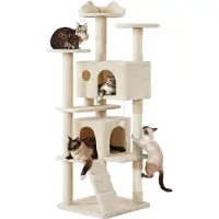 Yaheetech , arbre à chat de 178 cm, grand et stable, avec 2 cachettes, couleur beige