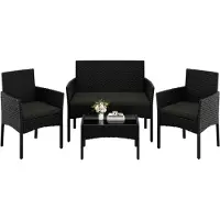 Yaheetech Ensemble de mobilier de jardin , comprenant 4 pièces, idéal pour balcon, terrasse, fabriqué en résine tressée