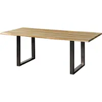 MASSIVMOEBEL24.DE MASSIVMOEBEL24 | Table à manger en bois de manguier 180x90x76 naturel laqué / Epoxy noir, pieds en U anthracite brillant EPOXY
