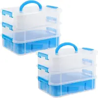 Merkloos Boîtes de rangement transparentes - Lot de 2 - 3 niveaux - Empilables - Organisateur pour travaux manuels - 26 x 17,7 x 19 cm - Construction robuste - Boîtes de tri