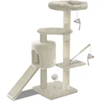 Merkloos Omgoods - Griffoir pour chat stable avec plateformes, 115 cm, beige
